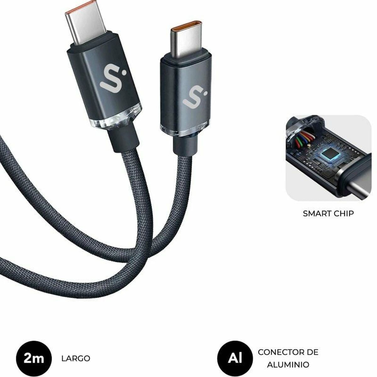 USB-C to USB-C Cable Subblim SUBCAB-C06002 2 m Black