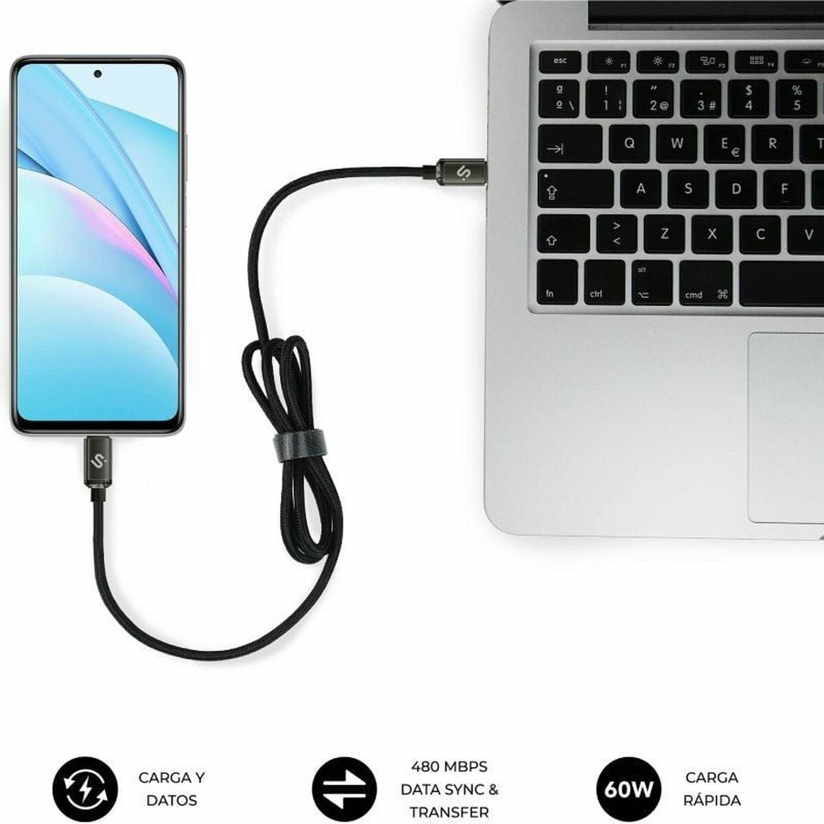 USB-C to USB-C Cable Subblim SUBCAB-C06002 2 m Black