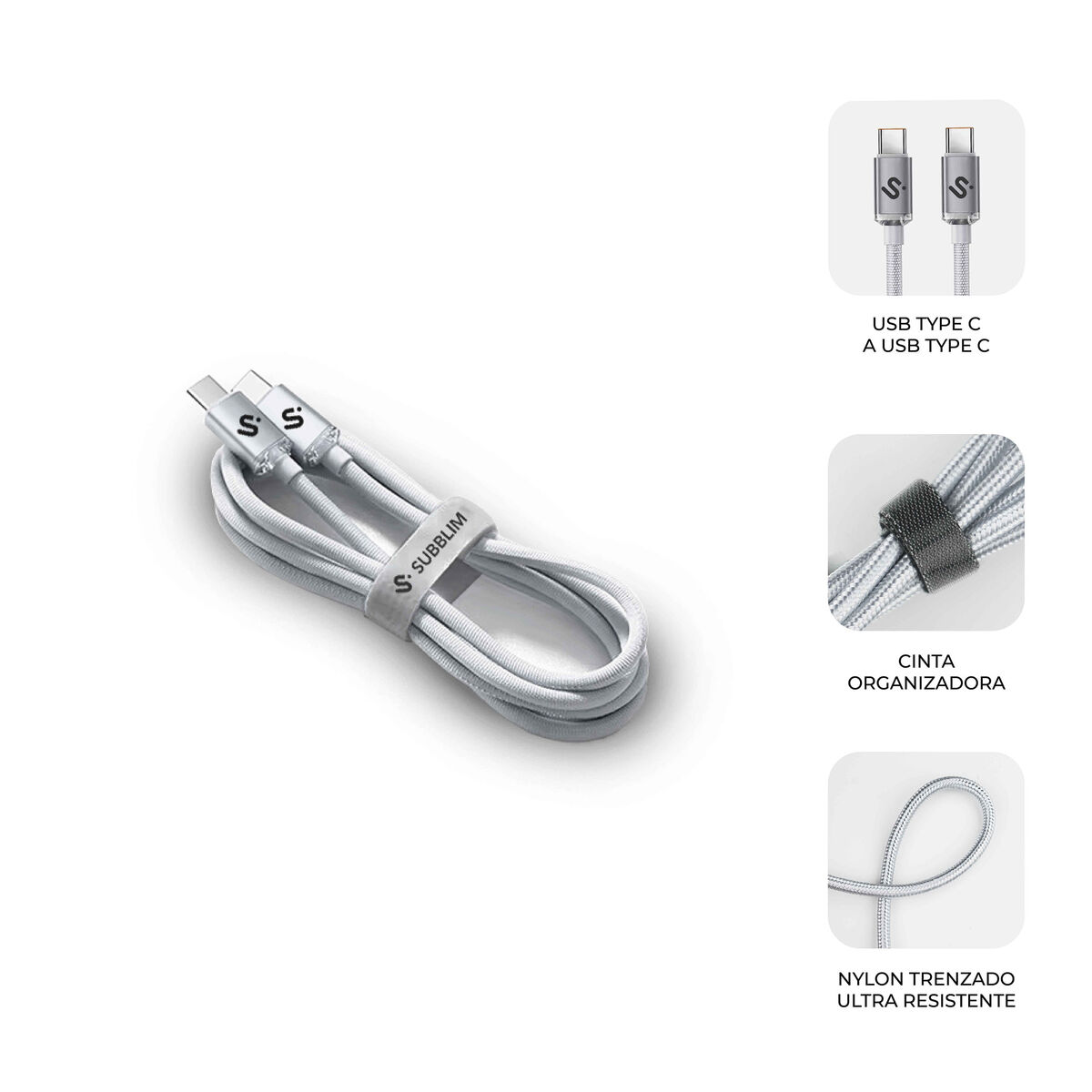 USB-C to USB-C Cable Subblim OPTIMUS White 1 m