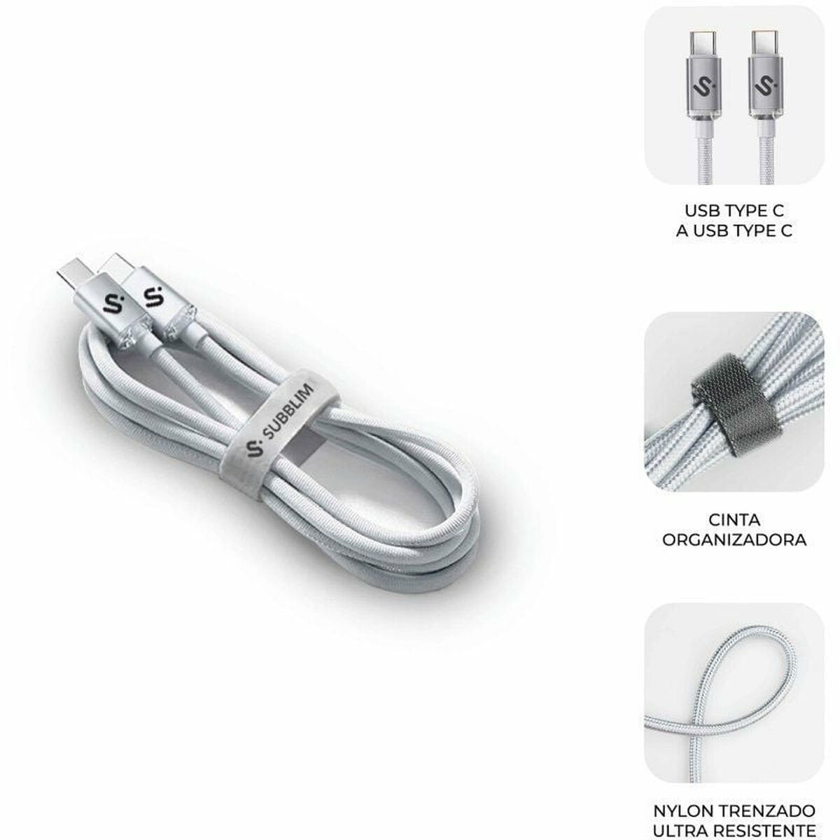 USB-C to USB-C Cable Subblim SUBCAB-C06011 2 m White
