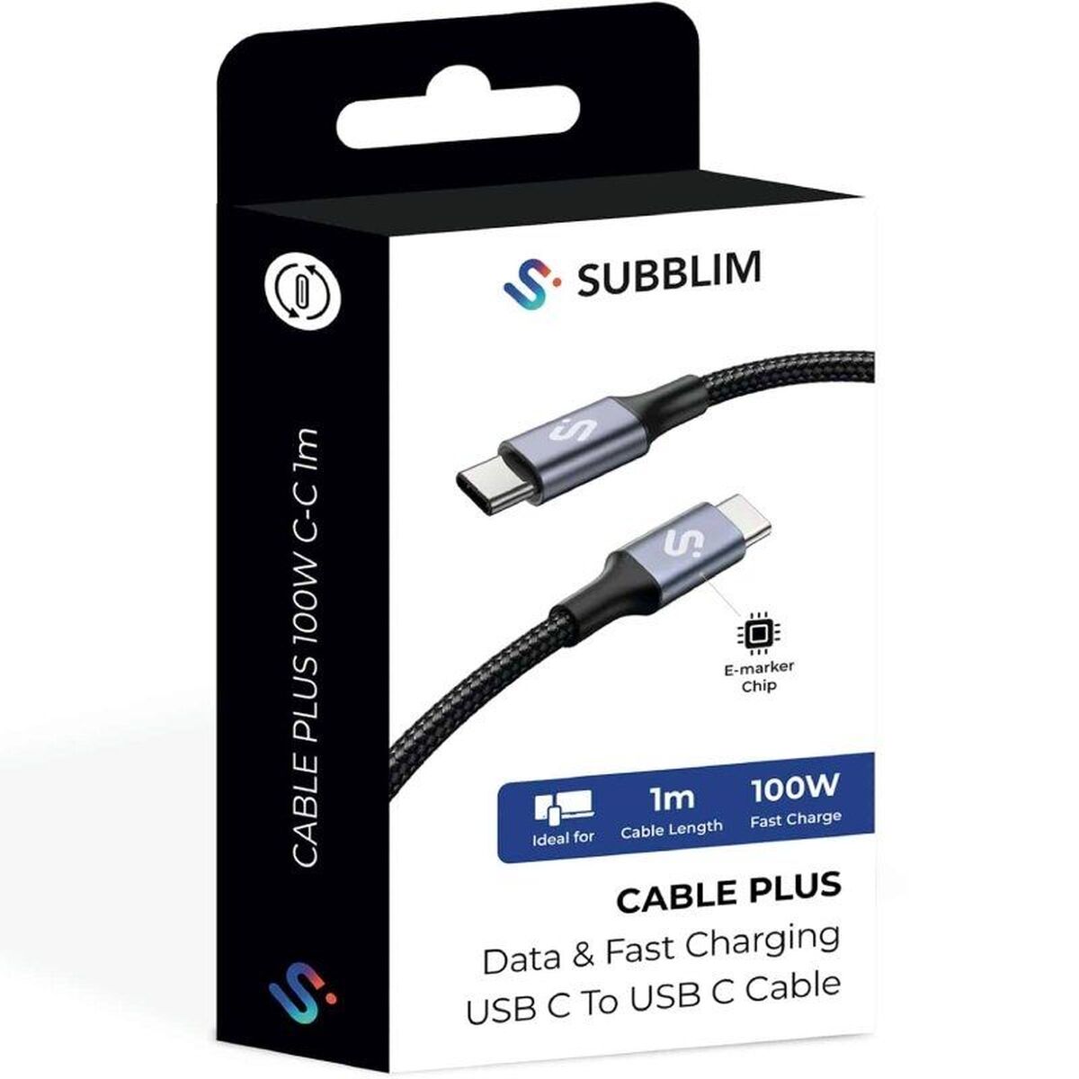 USB-C to USB-C Cable Subblim SUBCAB-C10001 1 m Black