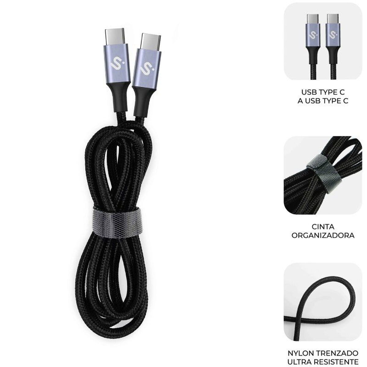 USB-C to USB-C Cable Subblim SUBCAB-C10001 1 m Black