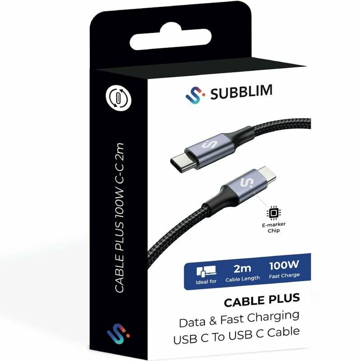 USB-C to USB-C Cable Subblim SUBCAB-C10002 2 m Black