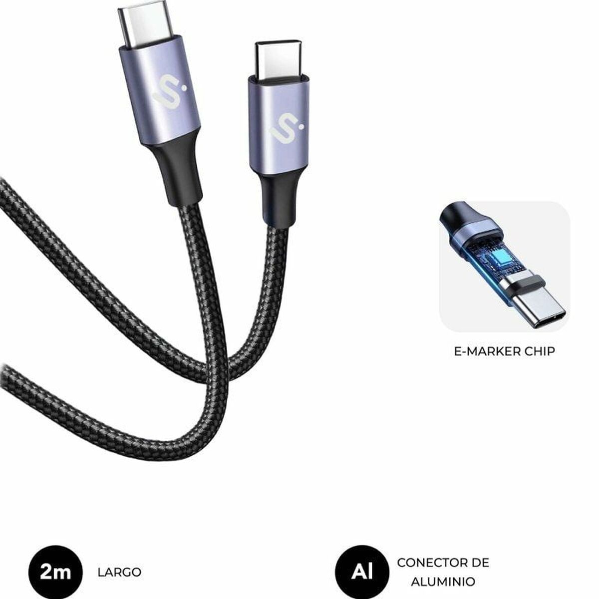USB-C to USB-C Cable Subblim SUBCAB-C10002 2 m Black
