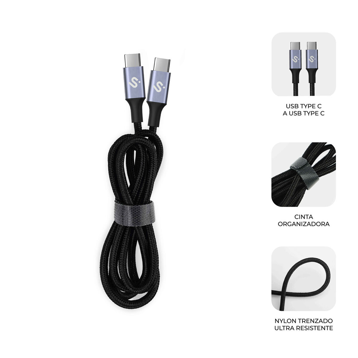 USB-C to USB-C Cable Subblim PLUS Black 1 m