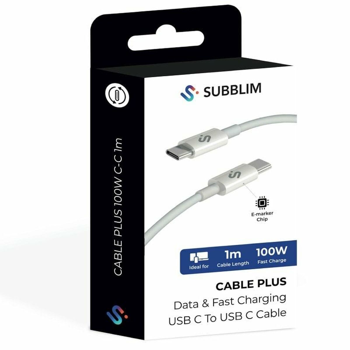 USB-C to USB-C Cable Subblim SUBCAB-C10010 1 m White Black