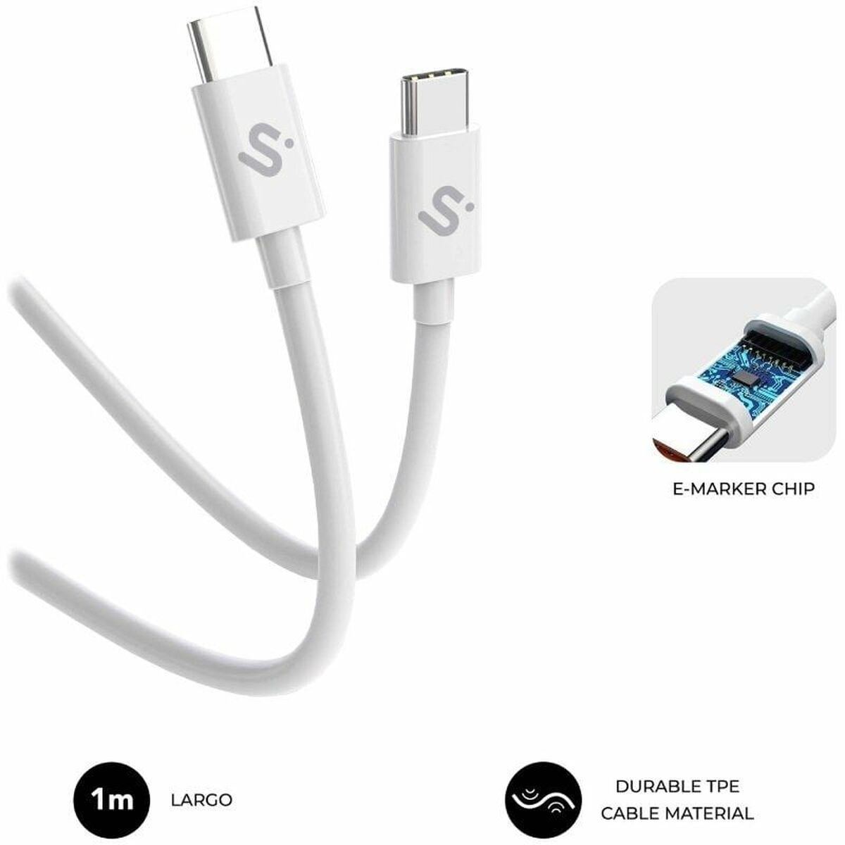 USB-C to USB-C Cable Subblim SUBCAB-C10010 1 m White Black