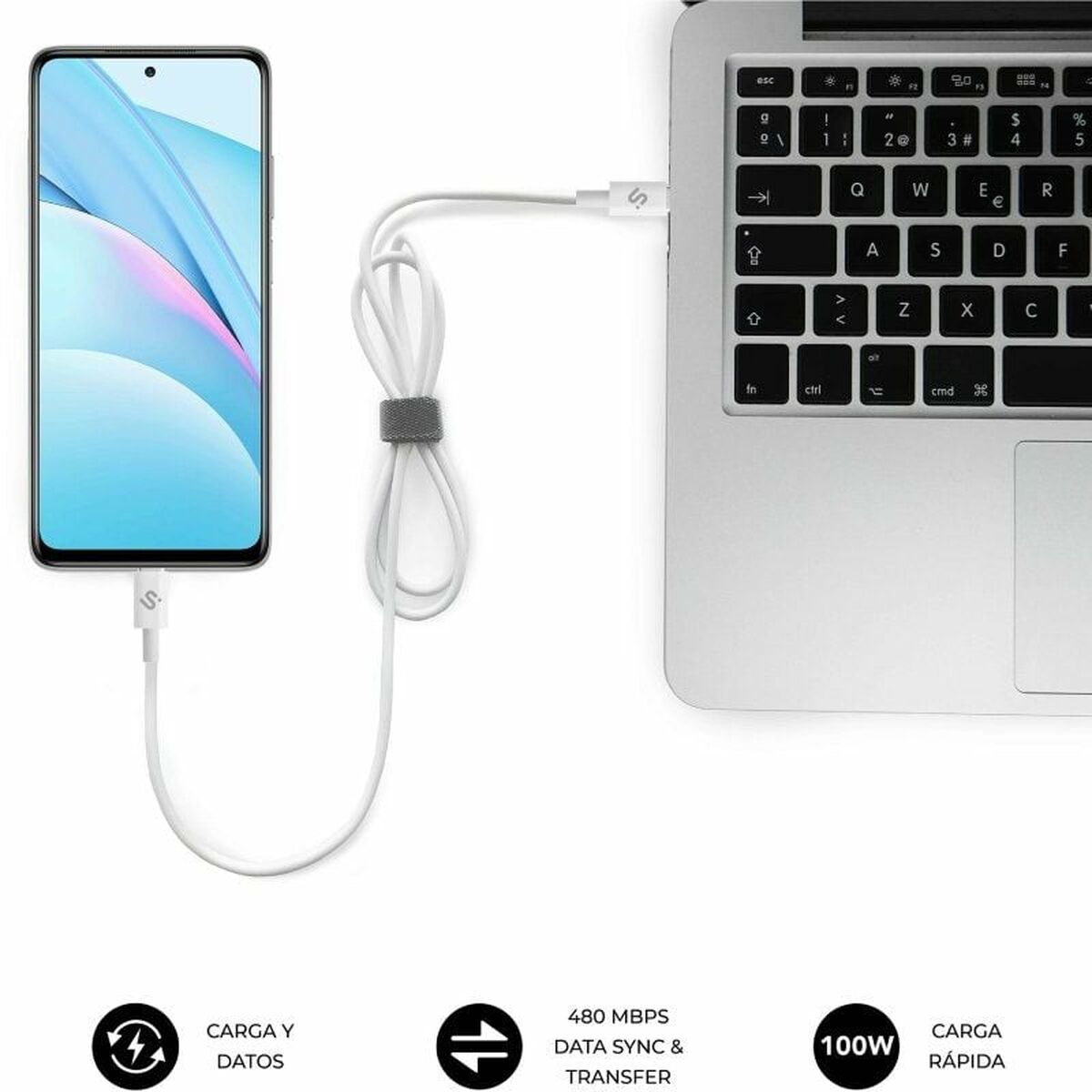 USB-C to USB-C Cable Subblim SUBCAB-C10010 1 m White Black