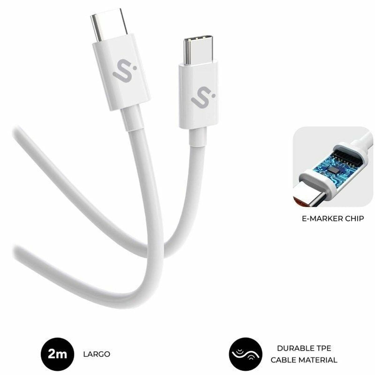 USB-C to USB-C Cable Subblim SUBCAB-C10011 2 m White