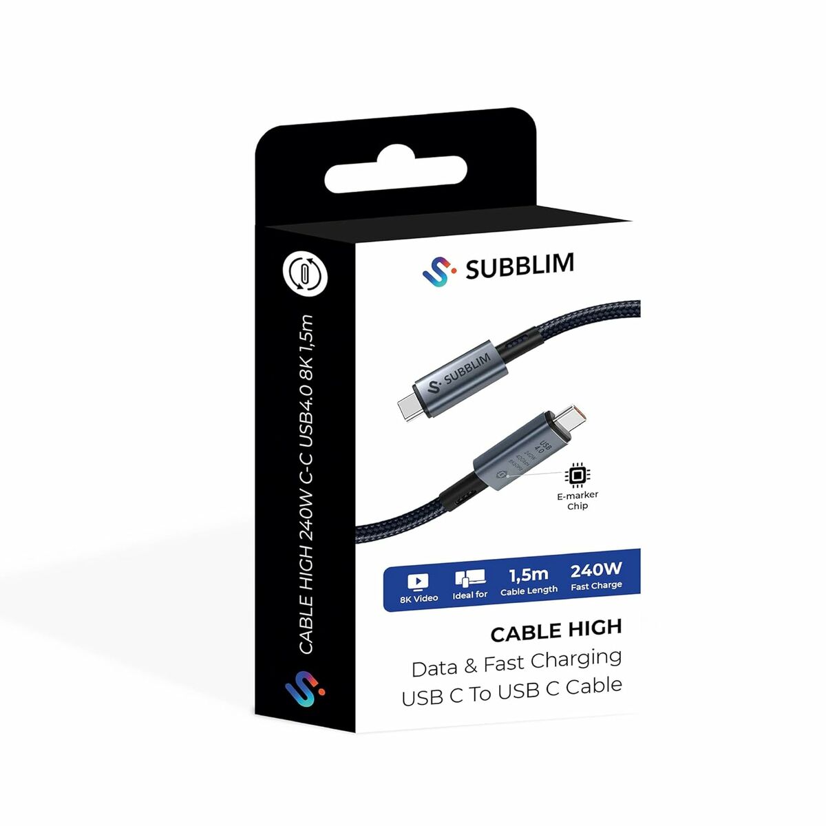 USB-C to USB-C Cable Subblim HIGH Black 1,5 m