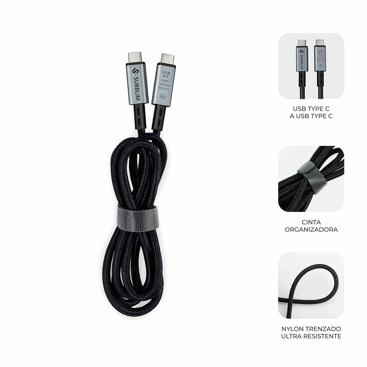 USB-C to USB-C Cable Subblim HIGH Black 1,5 m