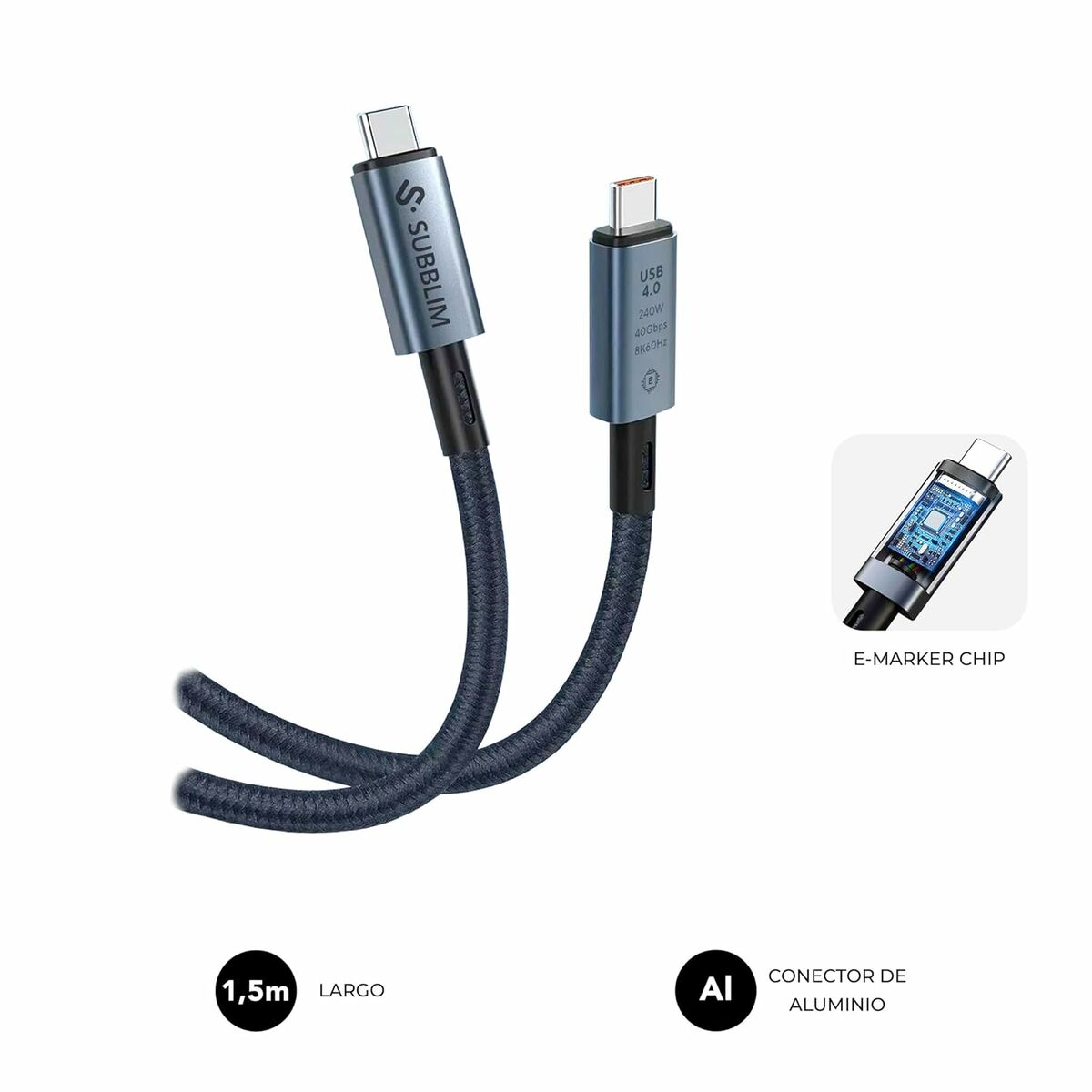 USB-C to USB-C Cable Subblim HIGH Black 1,5 m