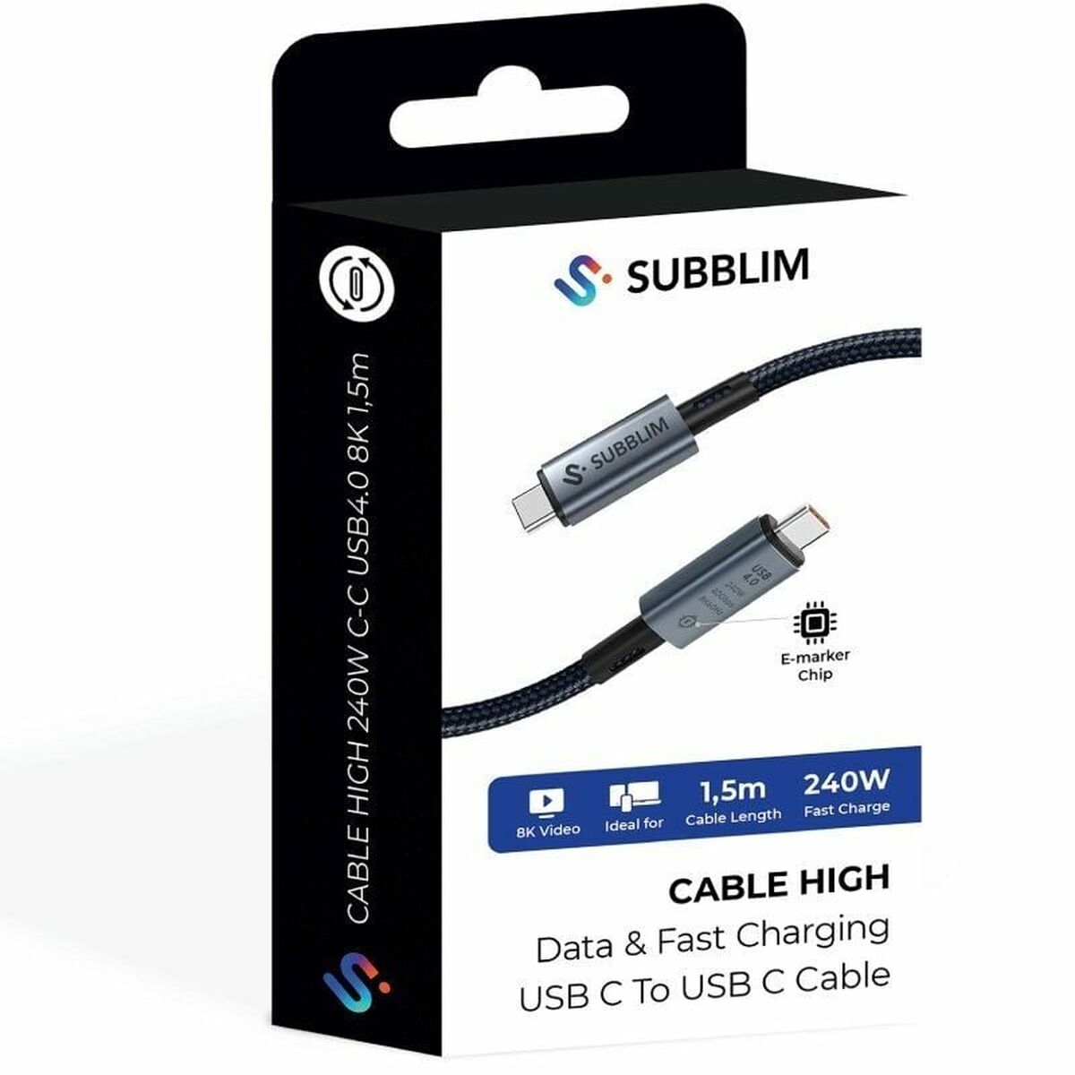 USB-C to USB-C Cable Subblim SUBCAB-C24010 1,5 m Black