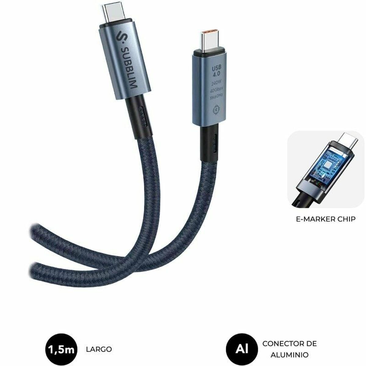 USB-C to USB-C Cable Subblim SUBCAB-C24010 1,5 m Black