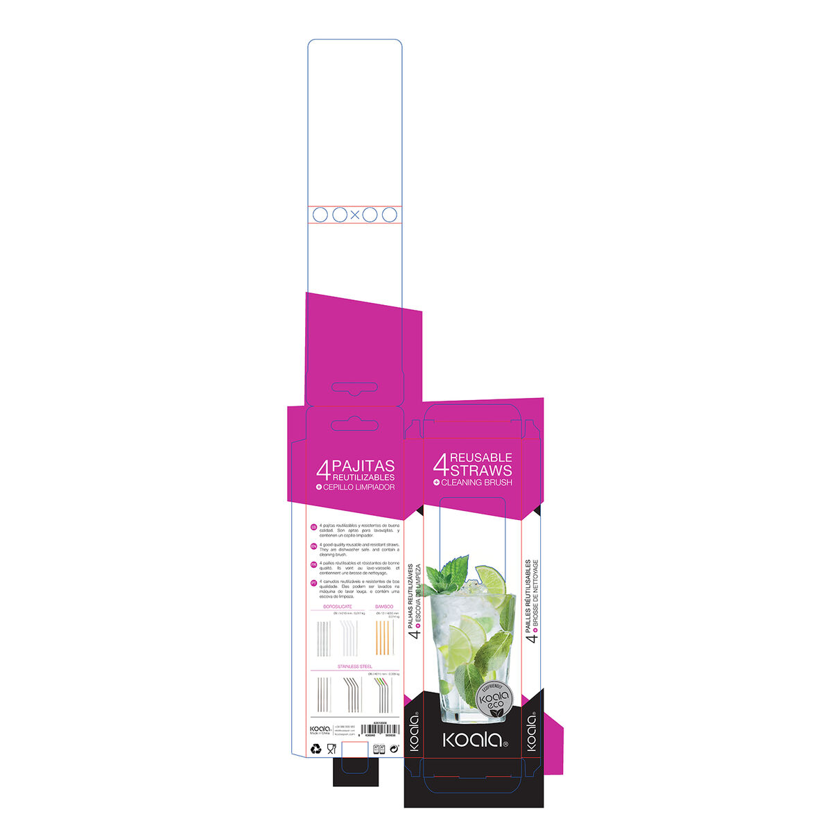 Reusable Straws Koala Bodega Stainless steel Multicolour 5 Pieces