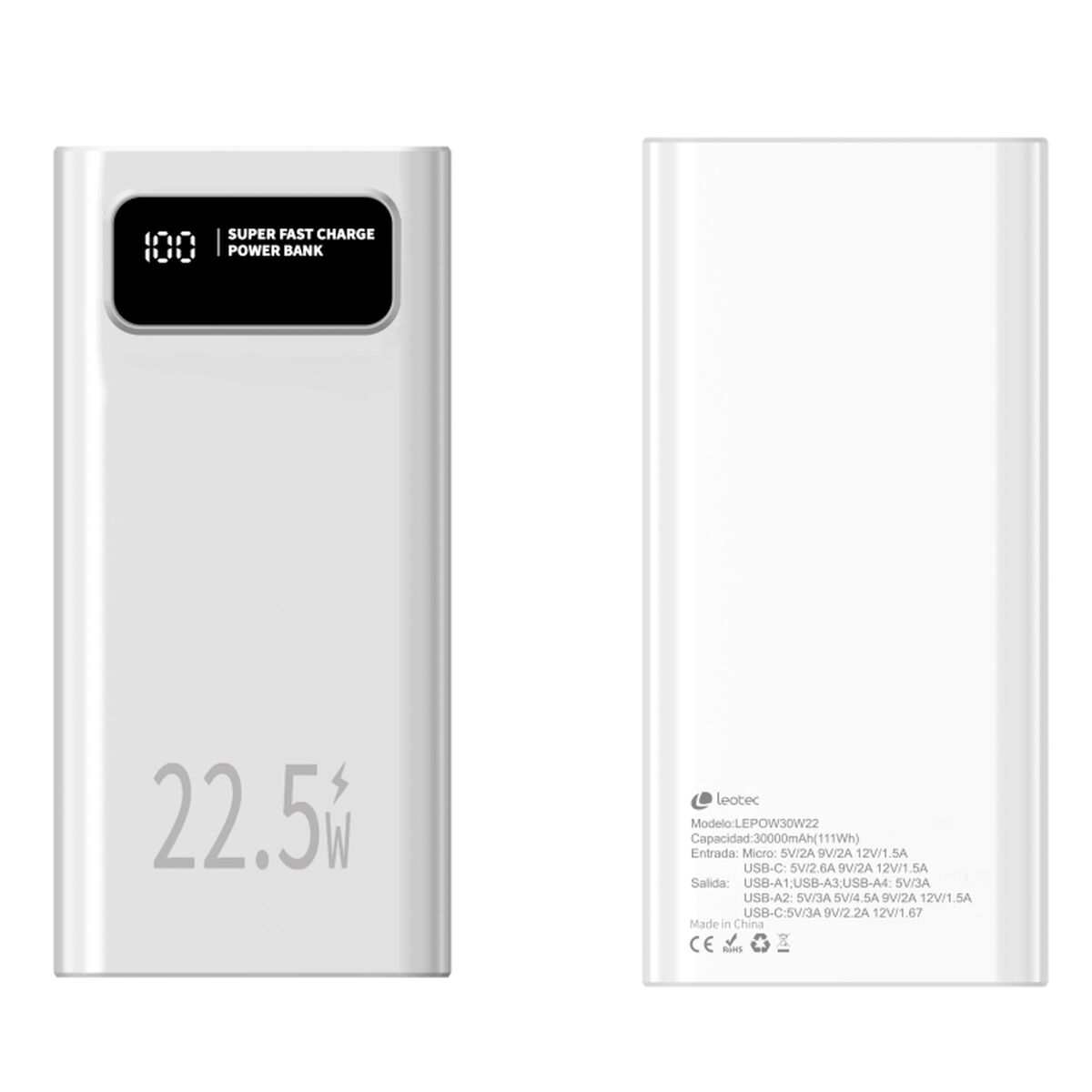 Powerbank LEOTEC LEPOW30W22W White 30000 mAh Powerbank LEOTEC LEPOW30W22W White 30000 mAh