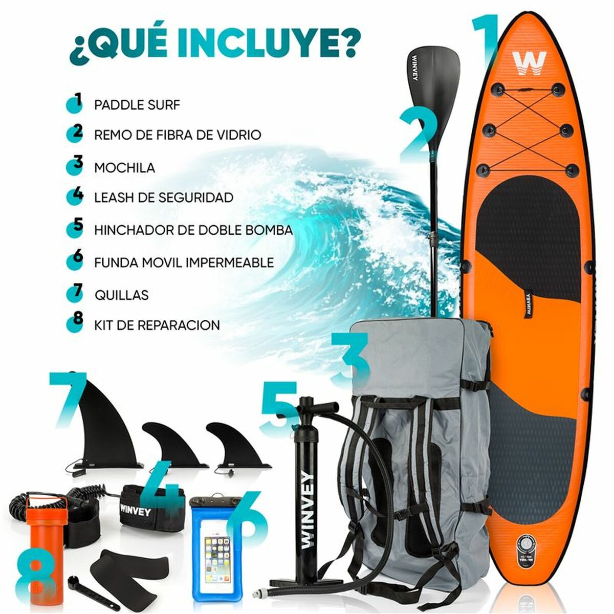 Inflatable Paddle Surf Board with Accessories Winvey SUP-O Orange Inflatable Paddle Surf Board with Accessories Winvey SUP-O Orange