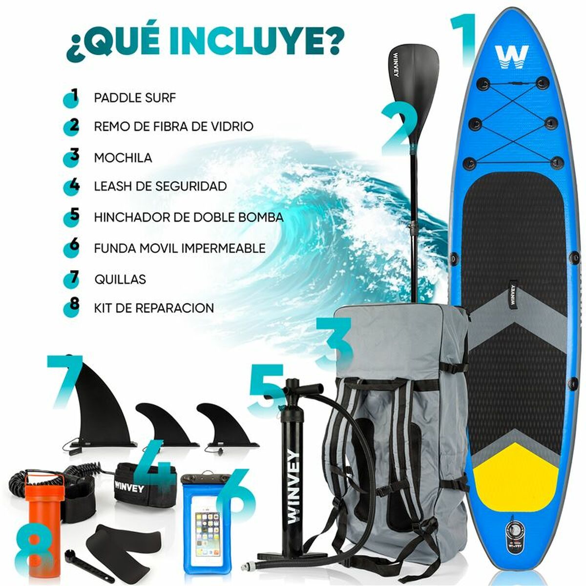 Inflatable Paddle Surf Board with Accessories Winvey SUP-B Blue Inflatable Paddle Surf Board with Accessories Winvey SUP-B Blue