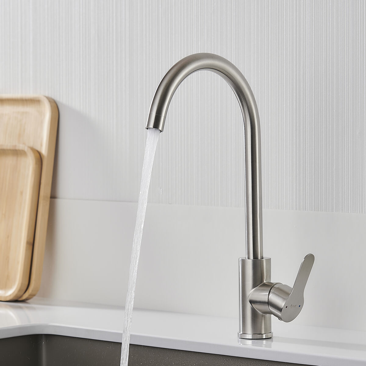 Mixer Tap Fontastock Grey Stainless steel Ceramic Zinc Alloy C-shaped