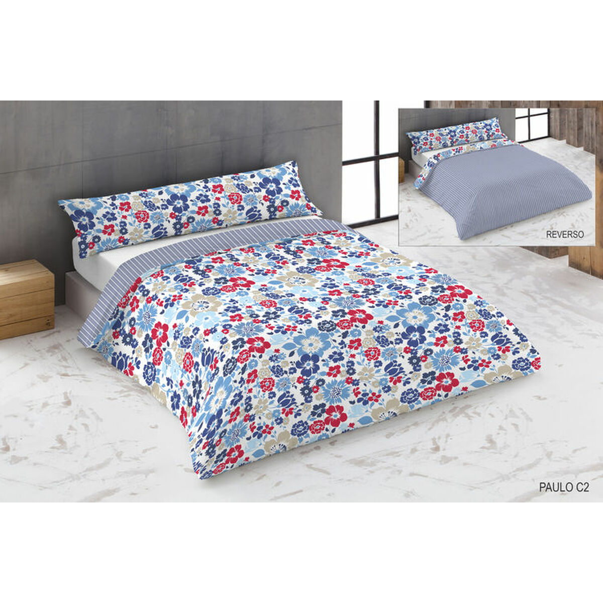 Duvet cover set Hosteline PAULO Blue Super king 3 Pieces Duvet cover set Hosteline PAULO Blue Super king 3 Pieces