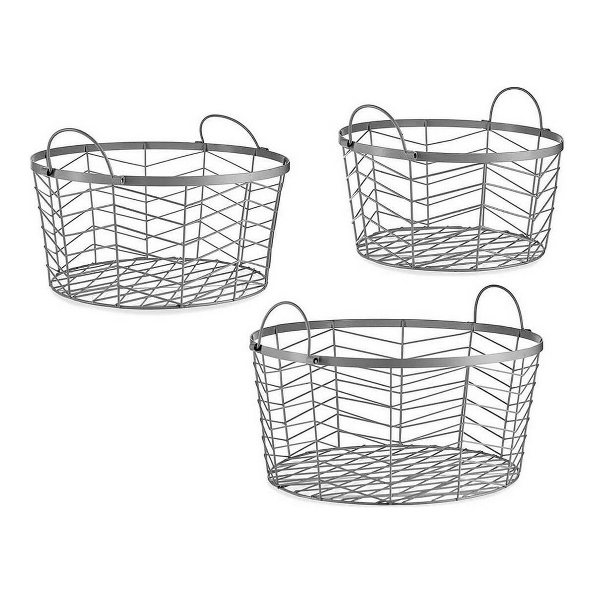 Set of Baskets Silver Metal 40 x 18 x 40 cm (3 pcs) Set of Baskets Silver Metal 40 x 18 x 40 cm (3 pcs)