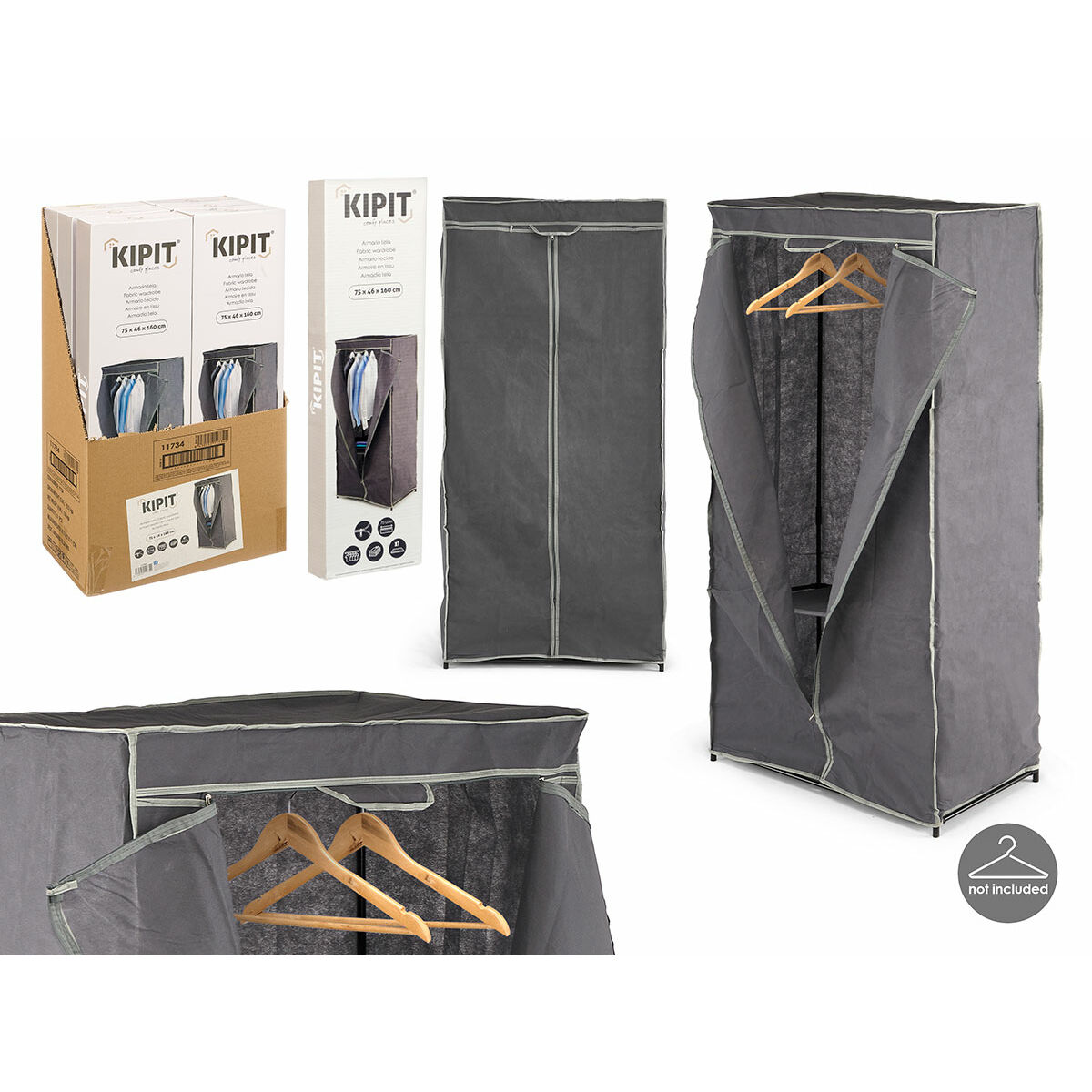 Wardrobe Kipit Black Grey Cloth 75 x 46 x 160 cm