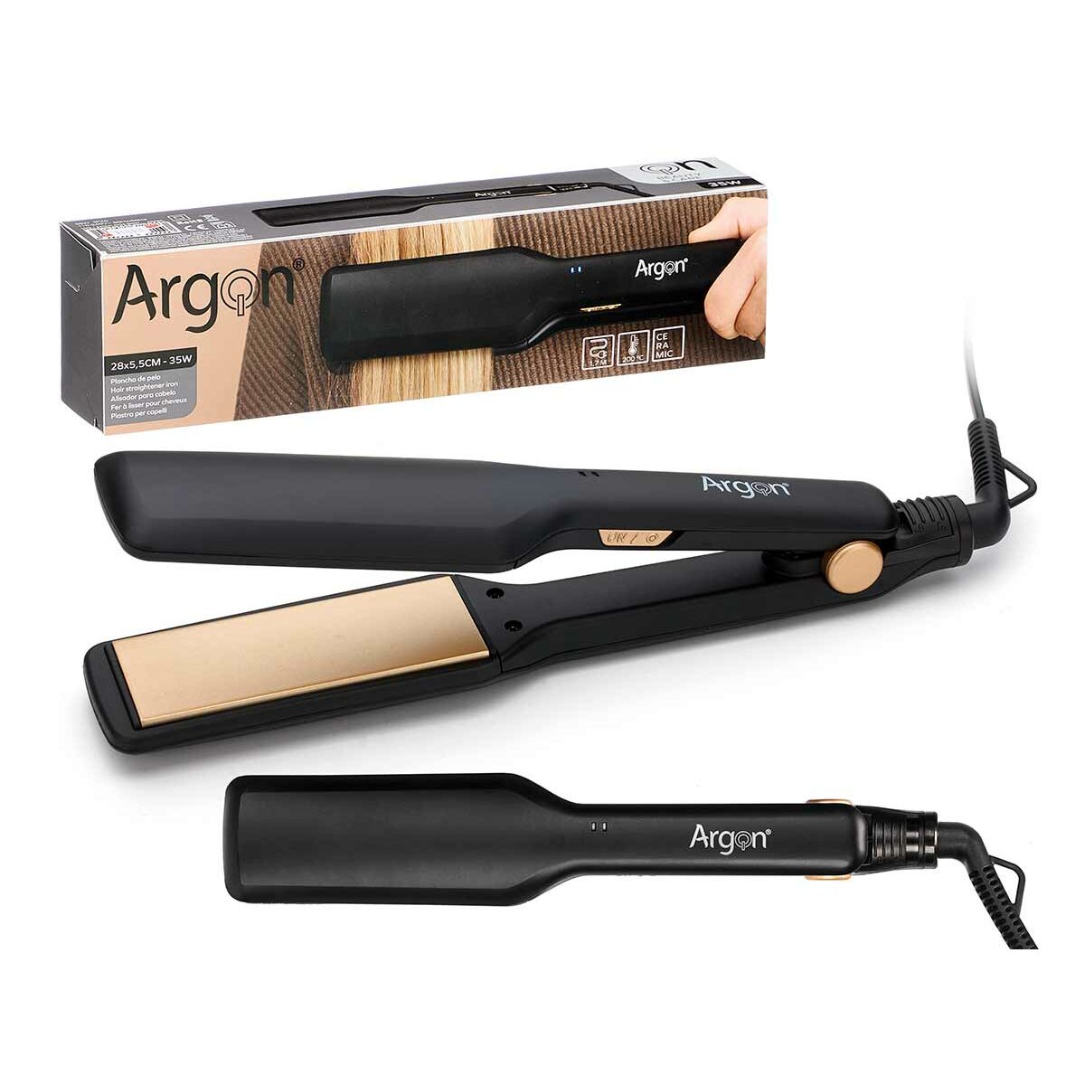 Hair Straightener Argon Black Golden 35 W