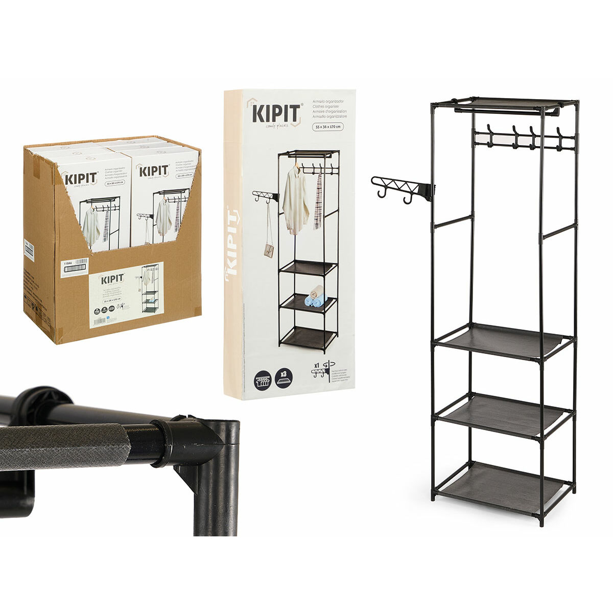 Wardrobe Kipit Black Metal Cloth 55 x 36 x 170 cm