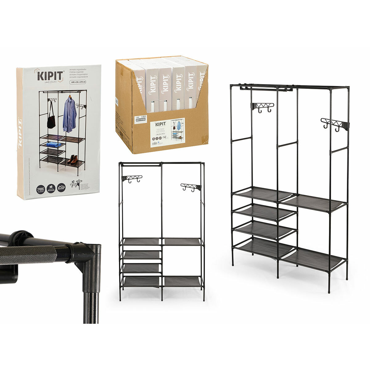 Wardrobe Kipit Black Metal Cloth polypropylene 108 x 36 x 170 cm