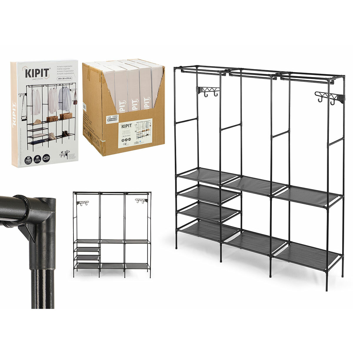 Wardrobe Kipit Black Metal Cloth polypropylene 160 x 36 x 170 cm