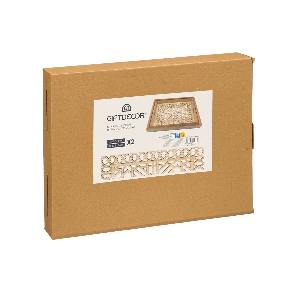 Set of trays Gift Decor Brown Transparent Wood Glass Squared 2 Pieces