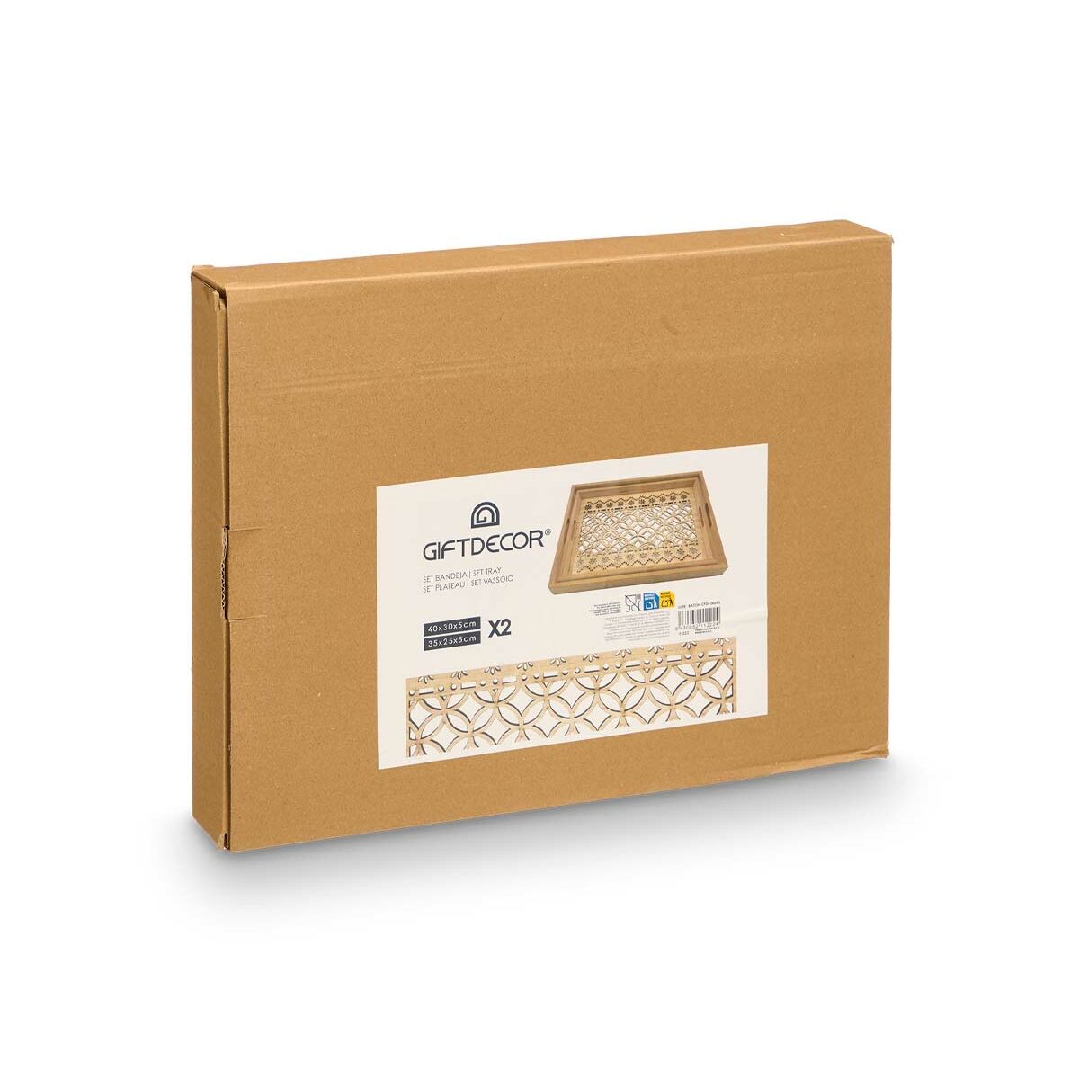 Set of trays Gift Decor Brown Transparent Wood Glass Circle 2 Pieces