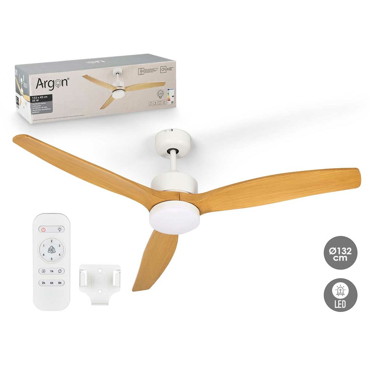 Ceiling Fan with Light Argon W-FC5288-3C1L W W-FC5288-3C1L W White Brown 40 W  132 cm