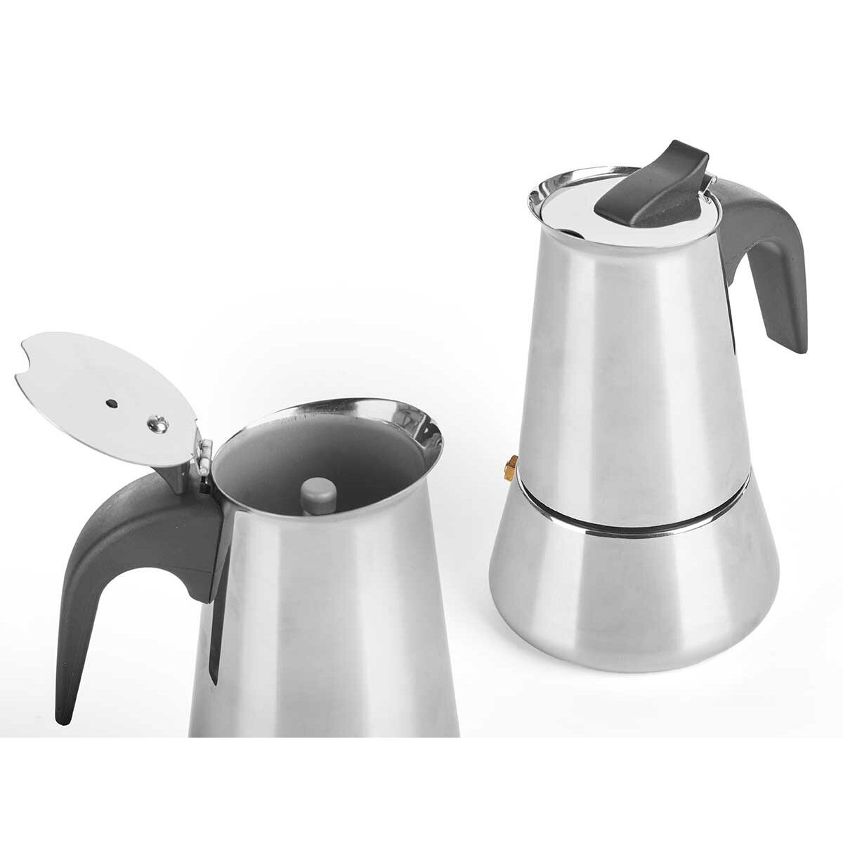Italian Coffee Pot Kinvara S12AA-9T Black Silver Steel 9 Cups
