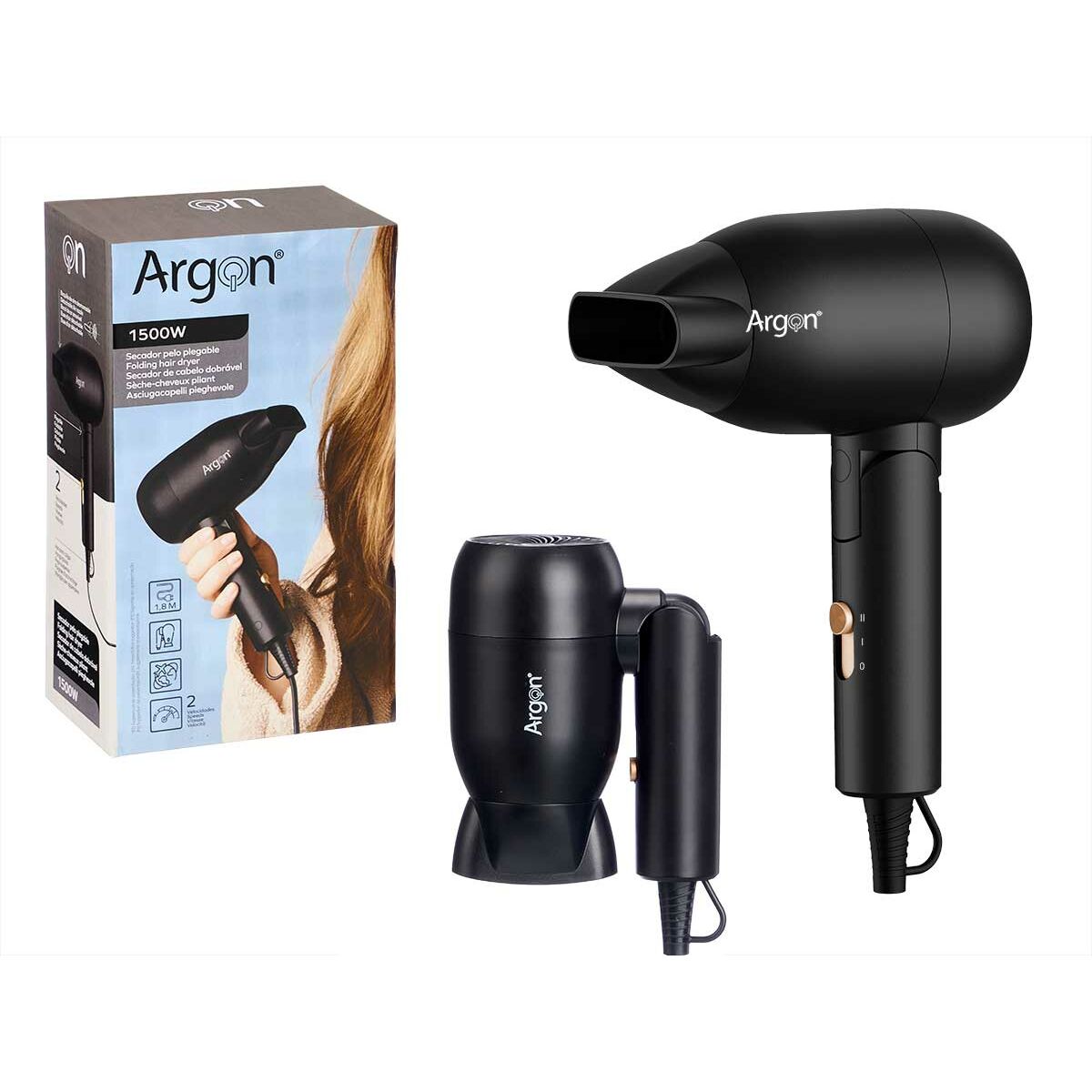 Foldable Hair Dryer Argon Black Golden 1500 W