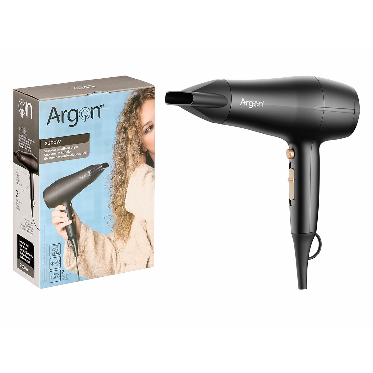 Hairdryer Argon Black Golden 2200 W