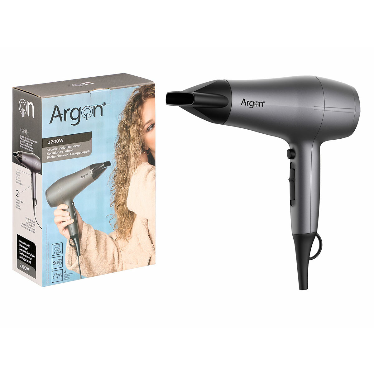Hairdryer Argon Black Silver 2200 W