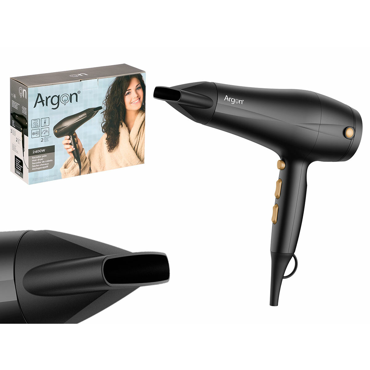 Hairdryer Argon Black Golden 2400 W
