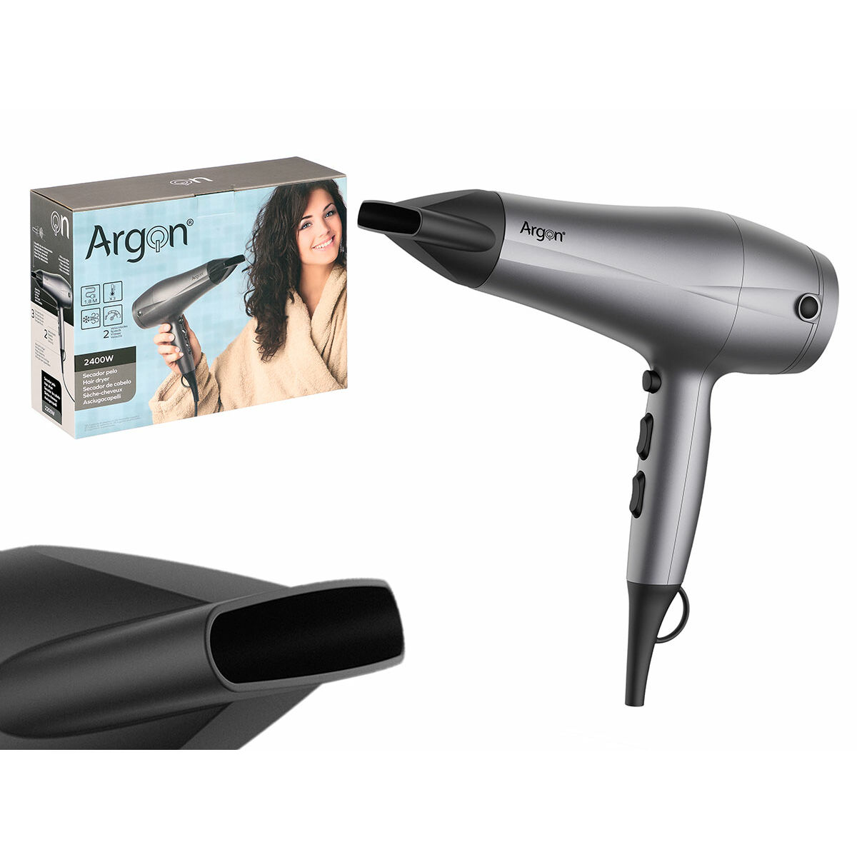 Hairdryer Argon Black Silver 2400 W
