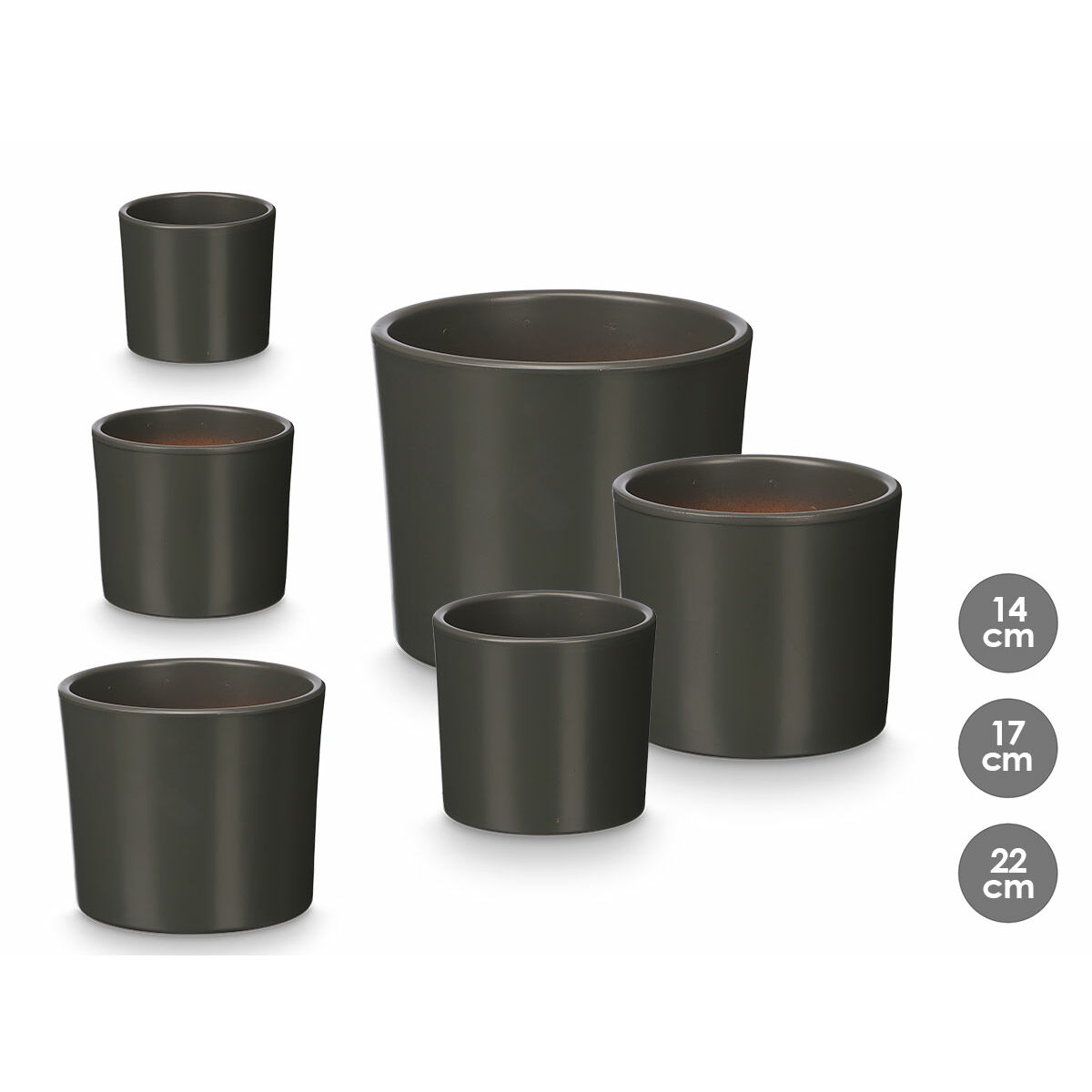Set of pots Ibergarden Anthracite Clay  14 cm  22 cm  17 cm 3 Pieces