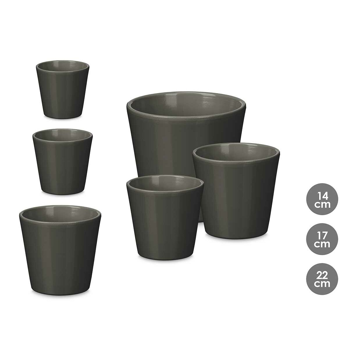 Set of pots Ibergarden Anthracite Clay  14 cm  22 cm  17 cm 3 Pieces