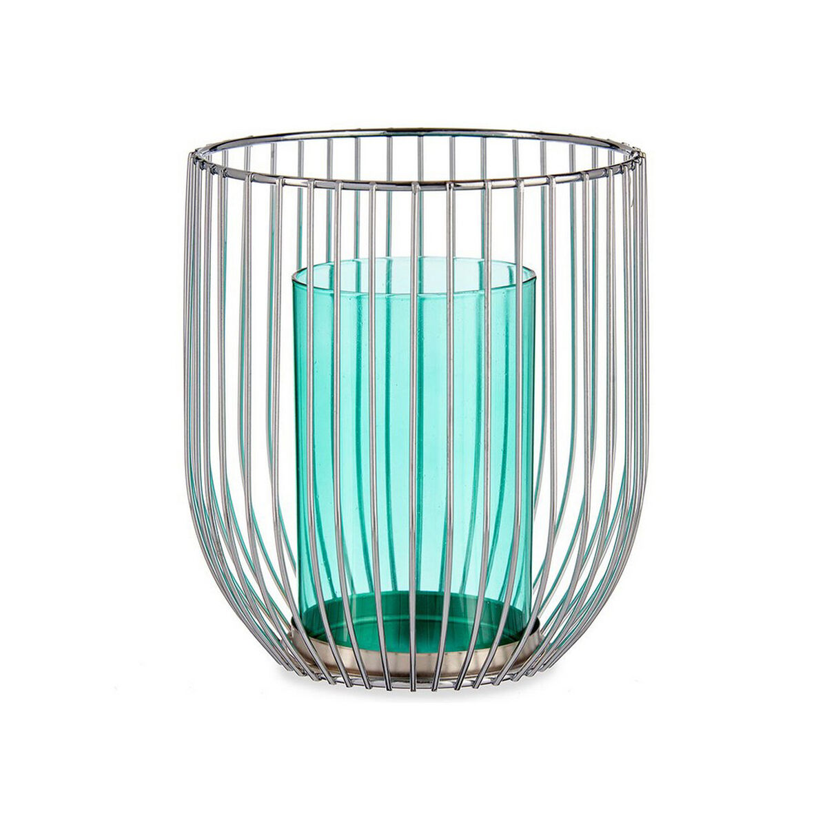 Candleholder Silver Blue Cage Metal Glass (15 x 17 x 15 cm) Candleholder Silver Blue Cage Metal Glass (15 x 17 x 15 cm)