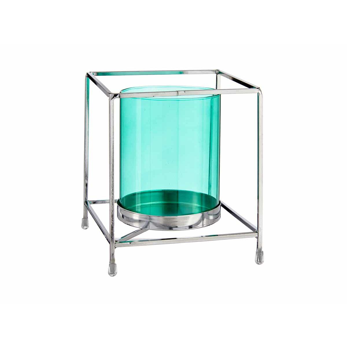 Candleholder Squared Silver Blue 14 x 15,5 x 14 cm Metal Glass Candleholder Squared Silver Blue 14 x 15,5 x 14 cm Metal Glass