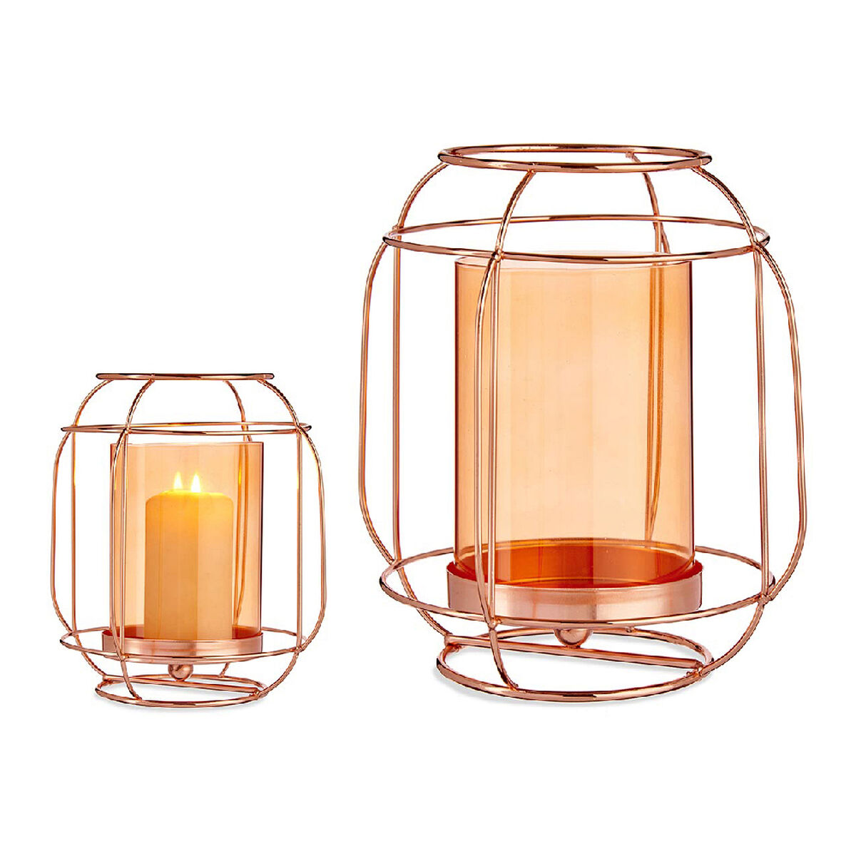 Candleholder Copper Amber Lantern Metal Glass (19 x 20 x 19 cm) Candleholder Copper Amber Lantern Metal Glass (19 x 20 x 19 cm)