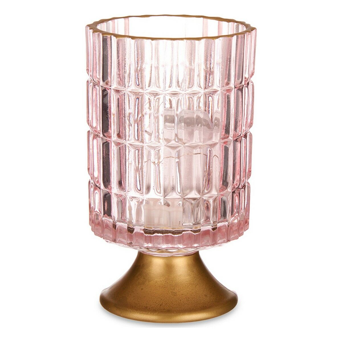 LED Lantern Stripes Pink Golden Glass (10,7 x 18 x 10,7 cm) LED Lantern Stripes Pink Golden Glass (10,7 x 18 x 10,7 cm)