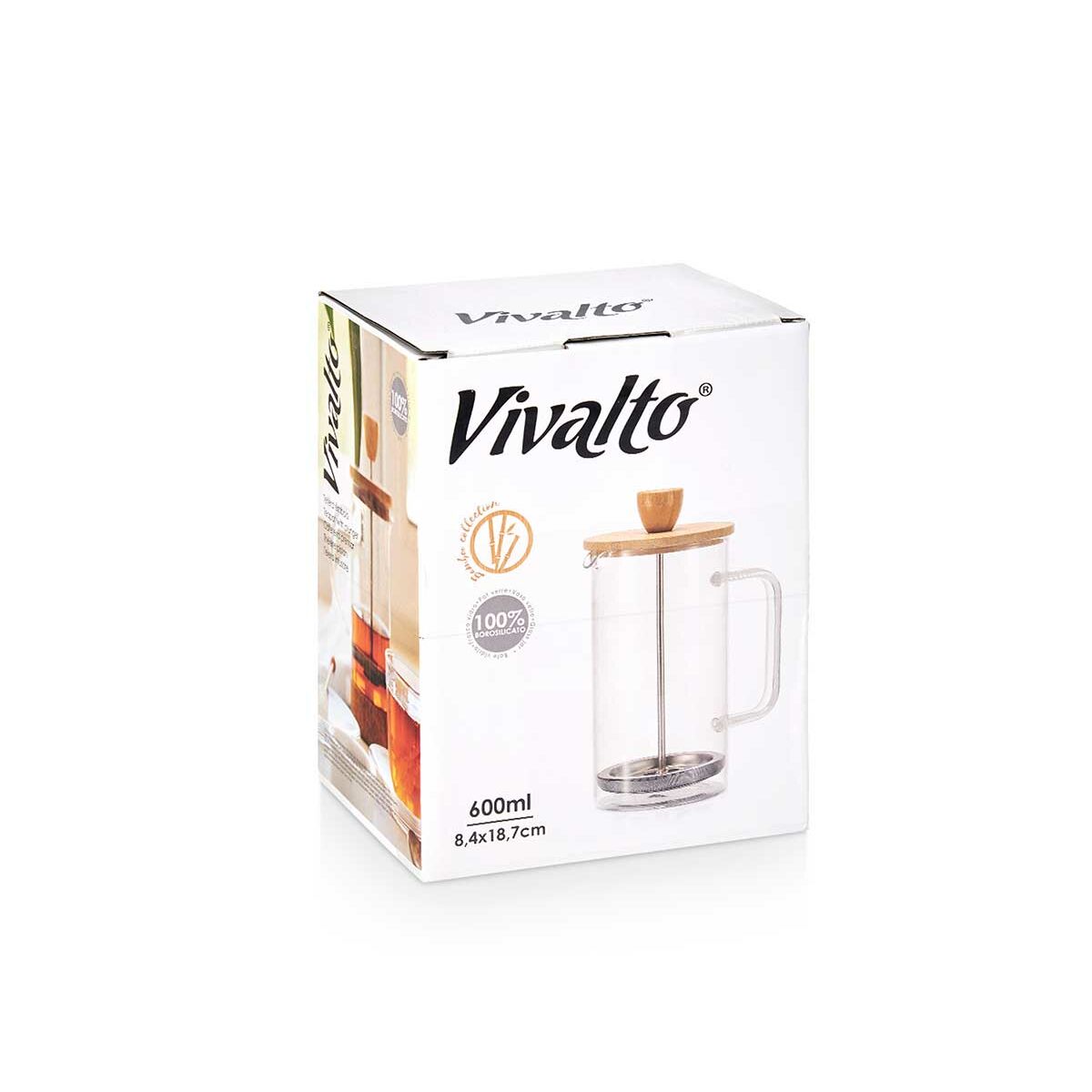 Teapot Vivalto SW8132 600ML Natural Bamboo Borosilicate Glass 600 ml