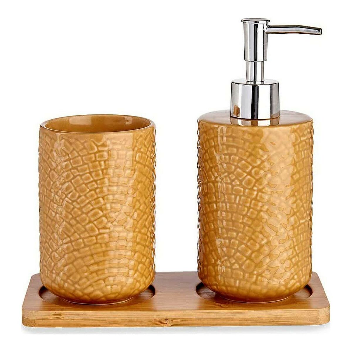 Bath Set Berilo PLH03242-3 Camel Bamboo polypropylene ABS Squares 9 x 18,5 x 20 cm Bath Set Berilo PLH03242-3 Camel Bamboo polypropylene ABS Squares 9 x 18,5 x 20 cm