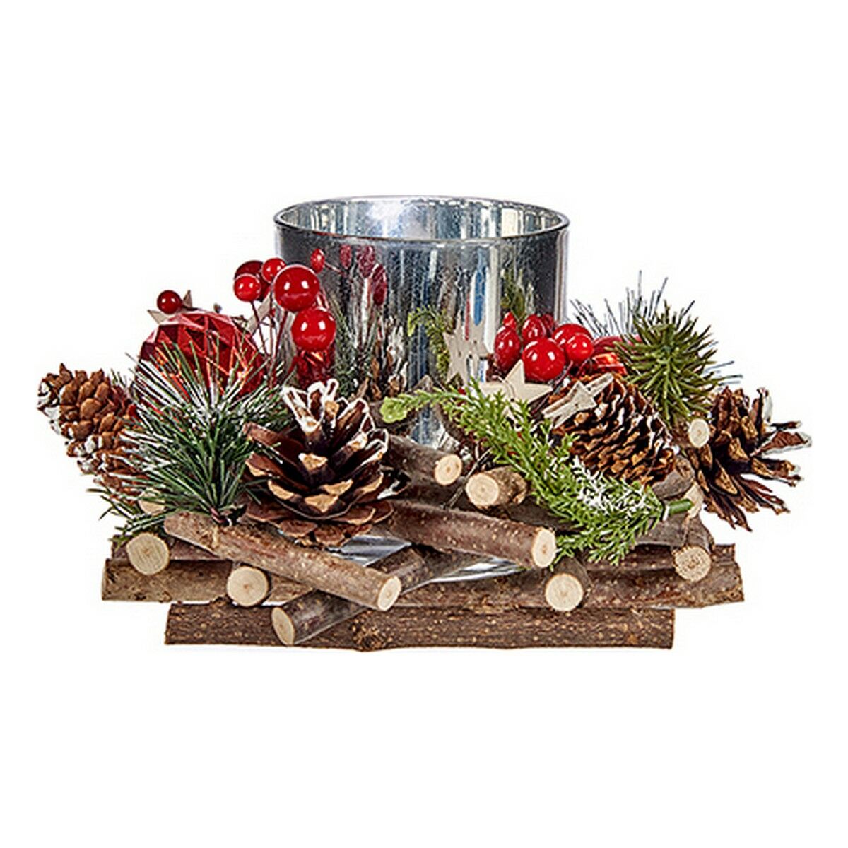 Christmas Candle Holder Red Green Silver Natural 20 x 11 x 20 cm Christmas Candle Holder Red Green Silver Natural 20 x 11 x 20 cm