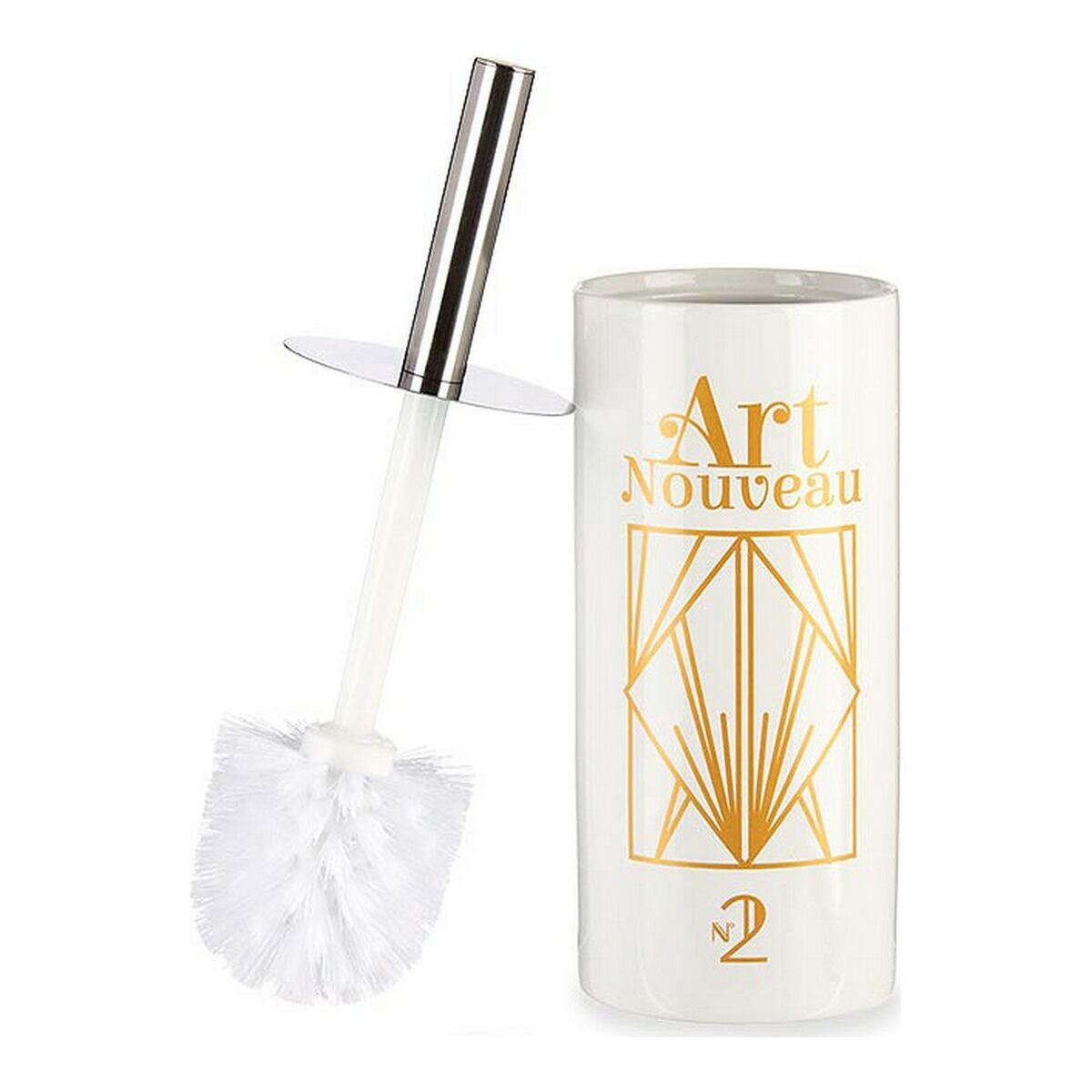 Toilet Brush Berilo Art Nouveau White Golden Silver Ceramic 9,6 x 32 x 9,6 cm Toilet Brush Berilo Art Nouveau White Golden Silver Ceramic 9,6 x 32 x 9,6 cm