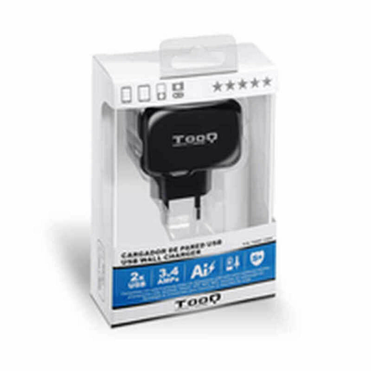 Wall Charger TooQ TQWC-1S02 USB 17W Black 17 W Wall Charger TooQ TQWC-1S02 USB 17W Black 17 W